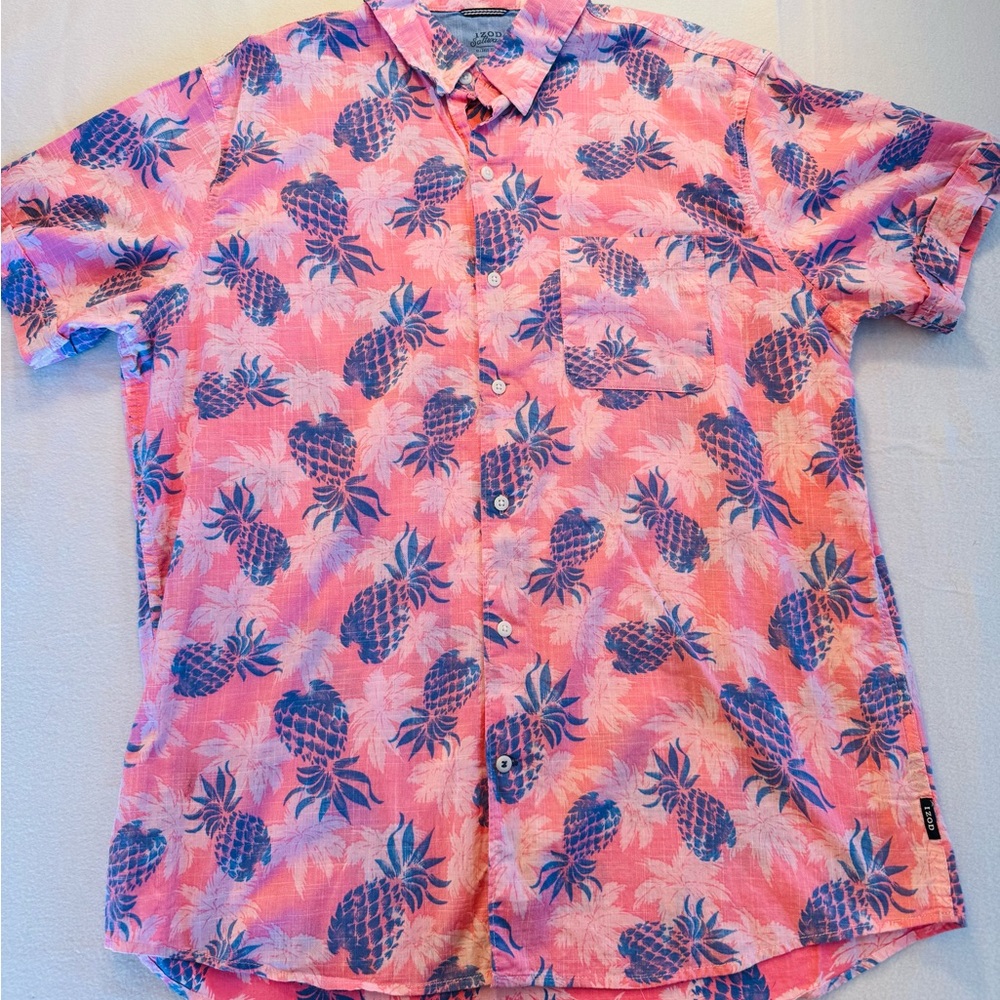 Izod‎ Pink and Blue Pineapple Print Men's Shirt